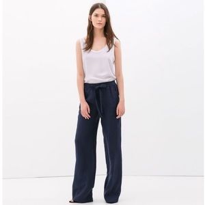 Zara navy wide leg linen pants